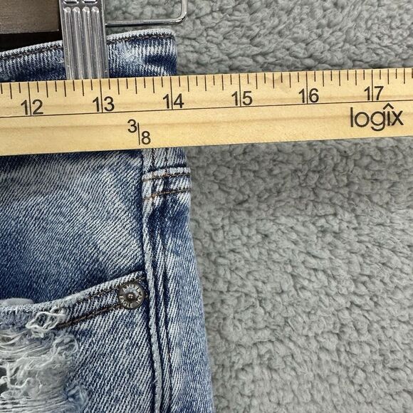 American Eagle Jeans Women 2 Blue Light Wash Straight Leg Distressed Boho Grunge - Picture 6 of 7